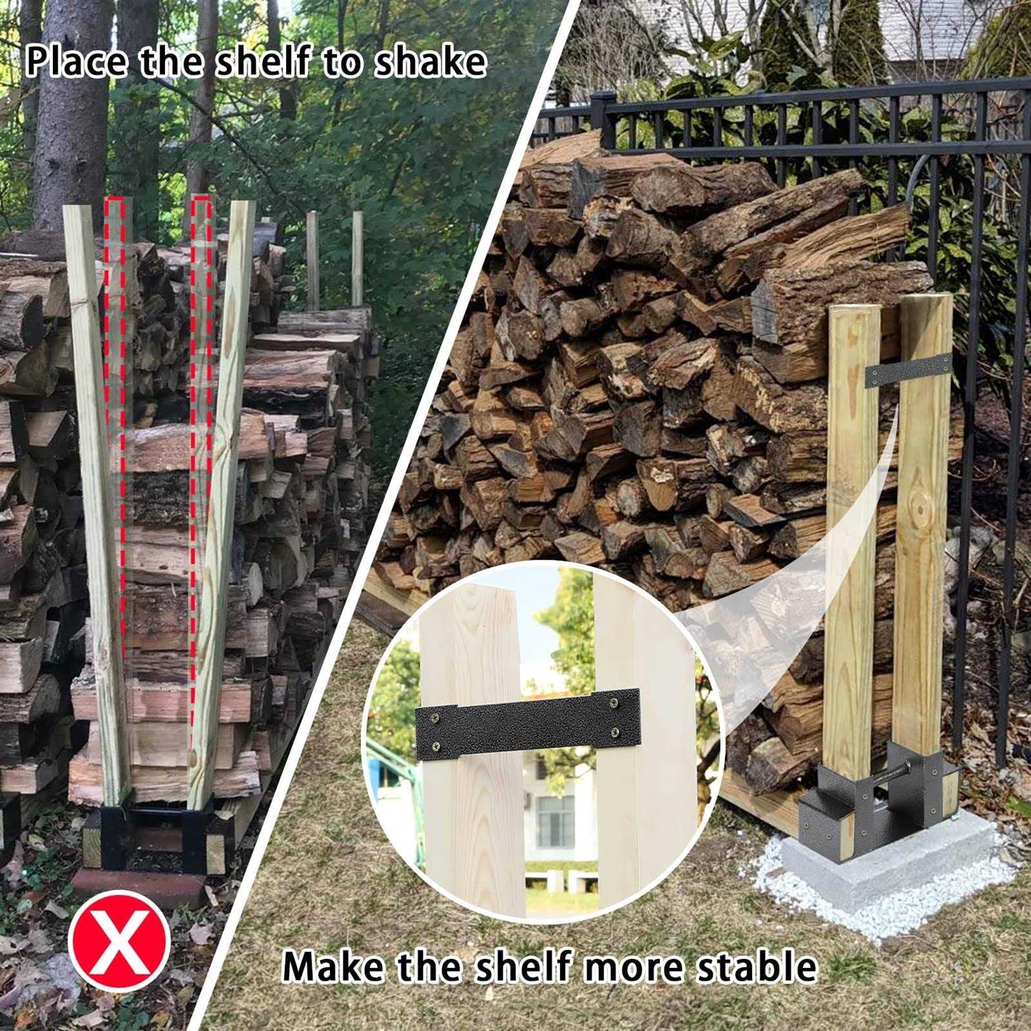 Mofeez Outdoor Firewood Log Storage Rack 2x4 Bracket Kit Fireplace Wood Storage Holder - Image 5