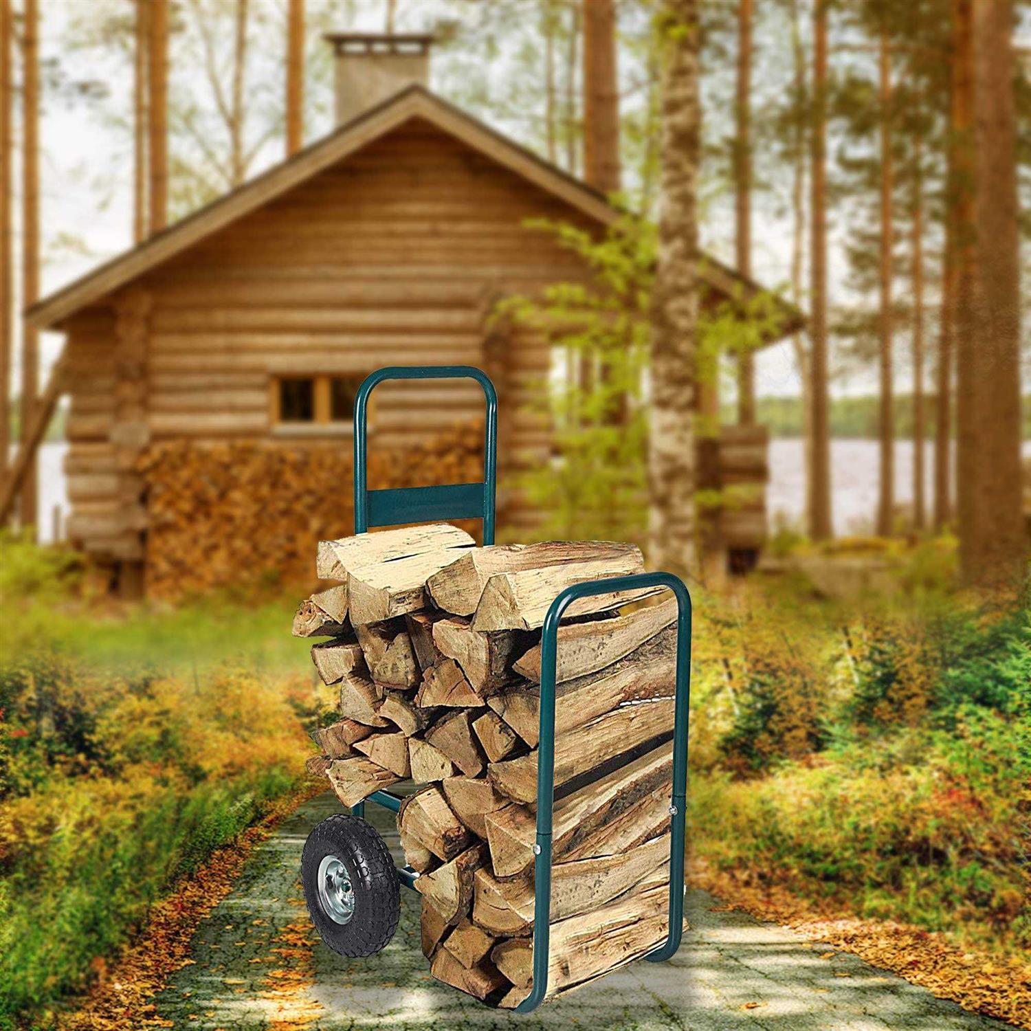 Livebest Firewood Log Cart Carrier Rolling Wood Mover Hauler Fire Rack Storage Holder Backyard Patio Garden - Image 4