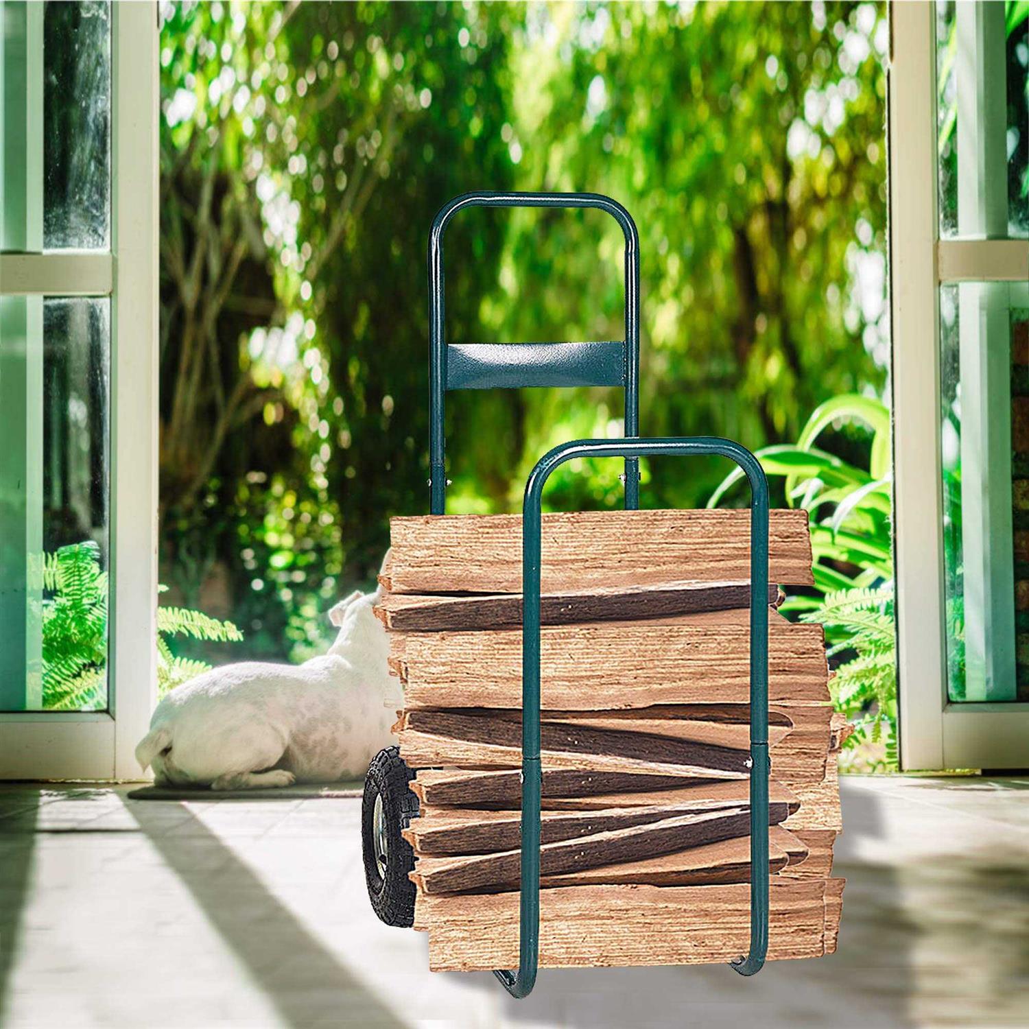 Livebest Firewood Log Cart Carrier Rolling Wood Mover Hauler Fire Rack Storage Holder Backyard Patio Garden - Image 5